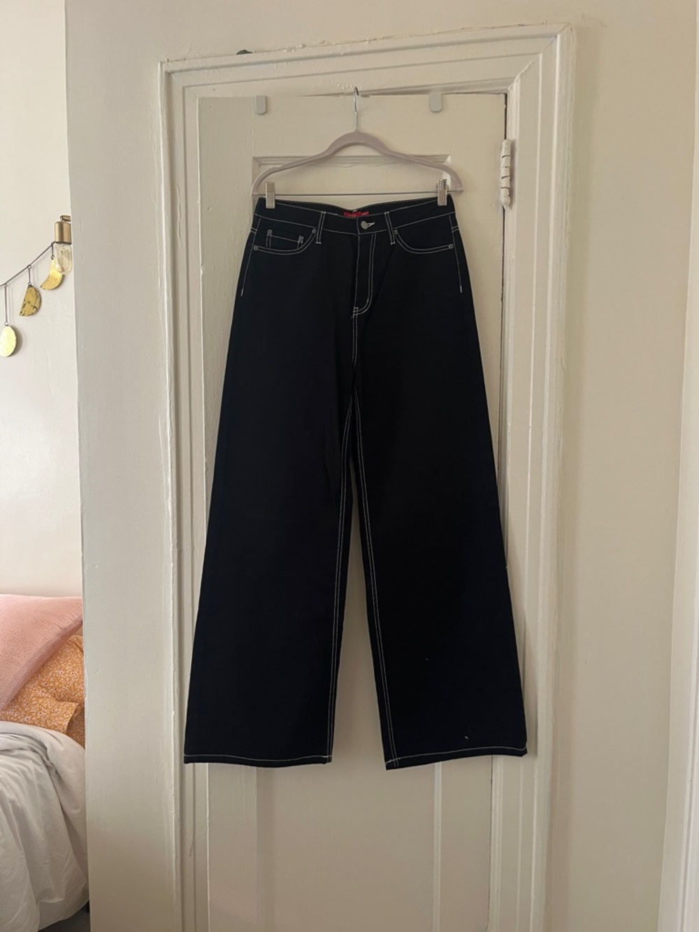 Dickies Black Wide-Leg Jeans with White Contrast Stitching